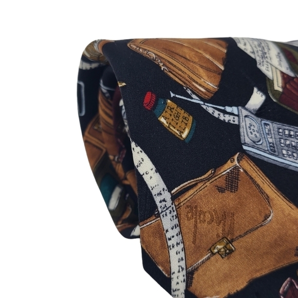 Nicole Miller | Men’s Vintage Working Man's Silk Briefcase Themed Tie (One Size) - Picture 6 of 11